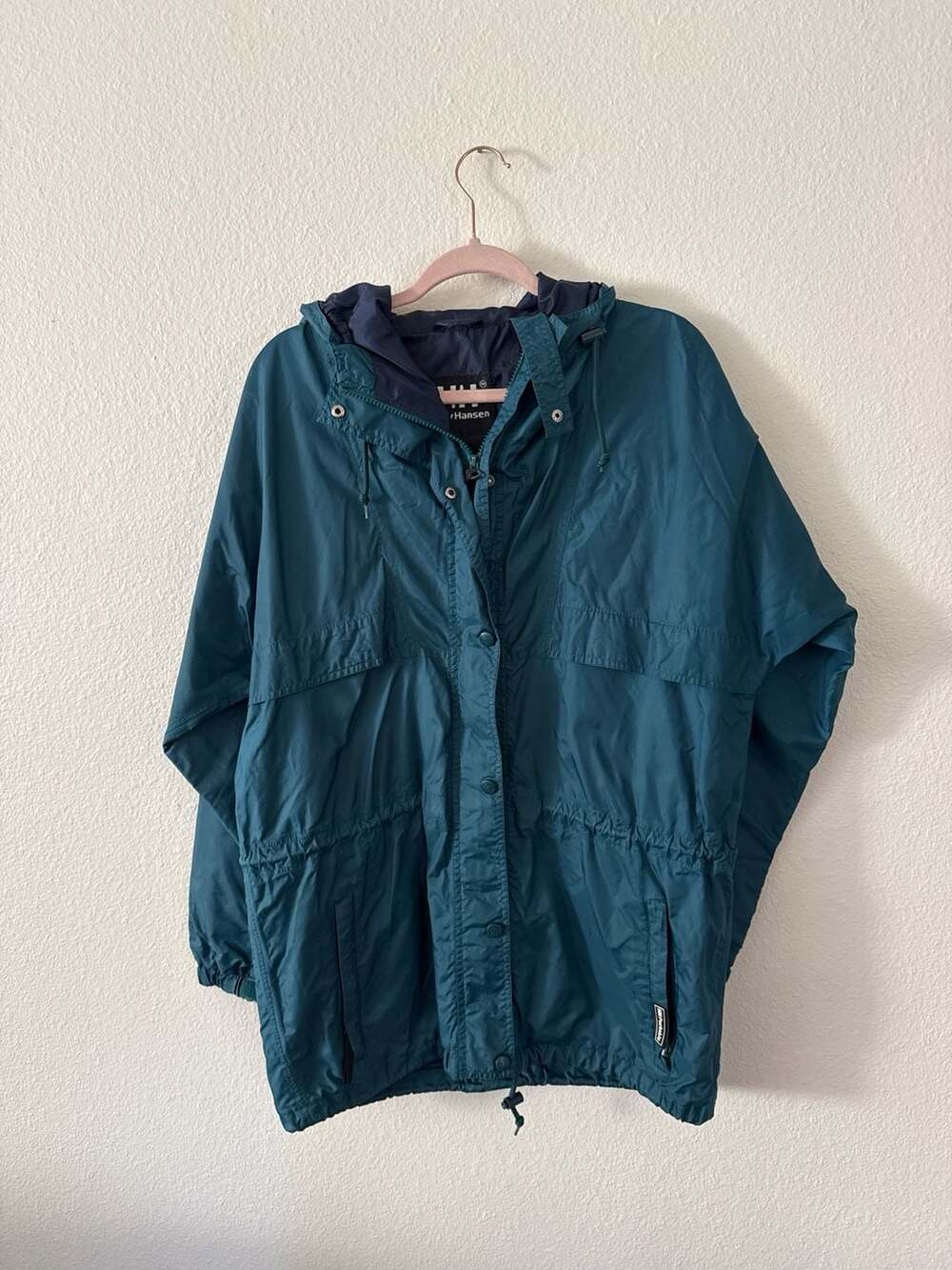 Vintage Helly Hansen Packable Jacket S Blue Windbreaker Zip Pockets Lined Hooded